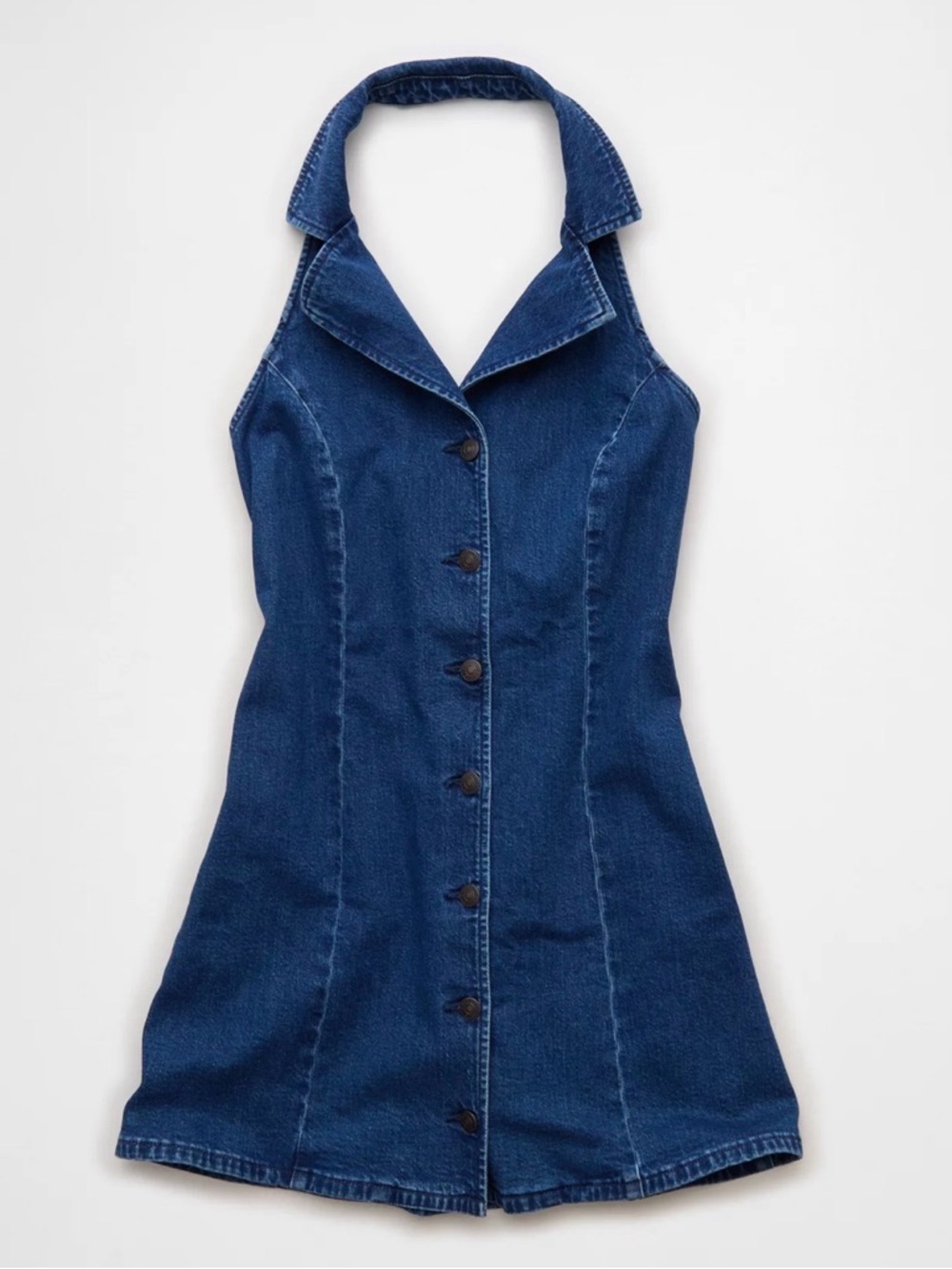 American Eagle Outfitters Dark Blue Denim Halter Button Dress NWOT